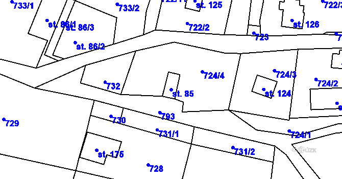 Parcela st. 85 v KÚ Strakov, Katastrální mapa