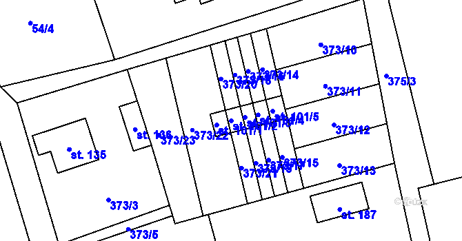 Parcela st. 101/2 v KÚ Strakov, Katastrální mapa