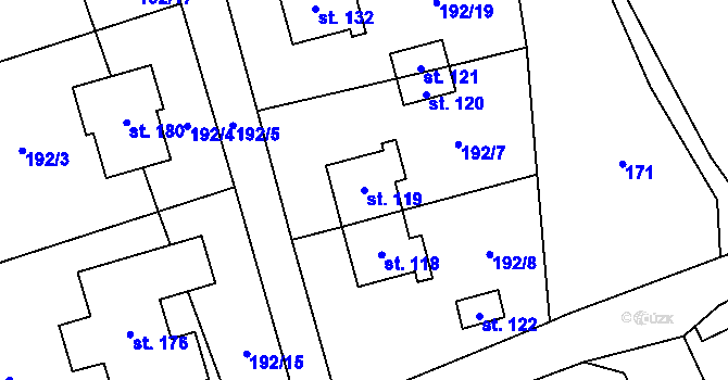 Parcela st. 119 v KÚ Strakov, Katastrální mapa