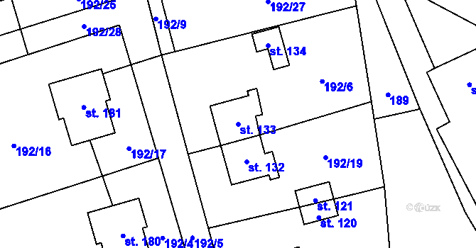 Parcela st. 133 v KÚ Strakov, Katastrální mapa