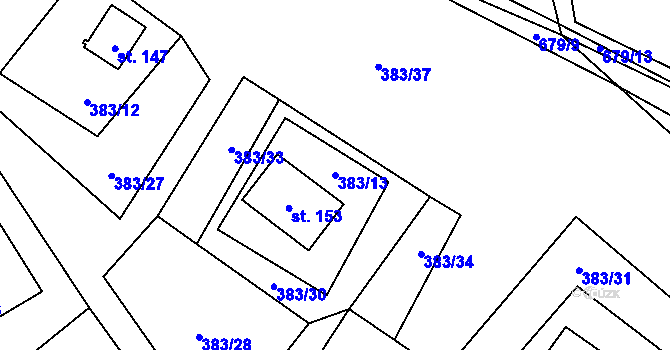 Parcela st. 383/13 v KÚ Strakov, Katastrální mapa