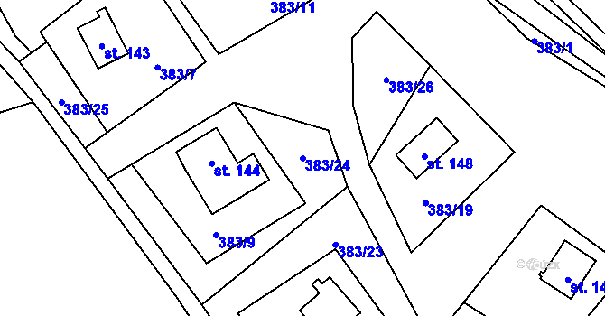 Parcela st. 383/24 v KÚ Strakov, Katastrální mapa