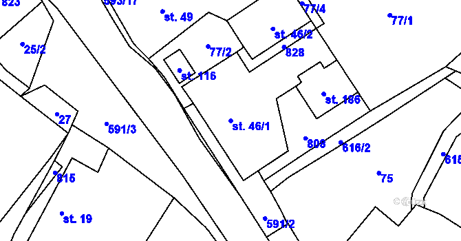Parcela st. 46/1 v KÚ Strakov, Katastrální mapa