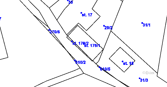 Parcela st. 179/1 v KÚ Strakov, Katastrální mapa