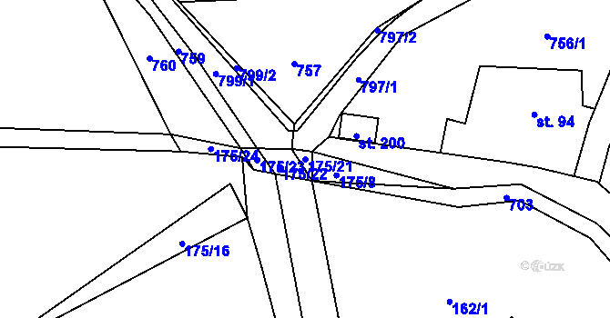 Parcela st. 175/21 v KÚ Strakov, Katastrální mapa