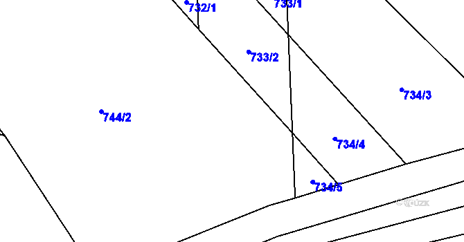 Parcela st. 733 v KÚ Straky, Katastrální mapa