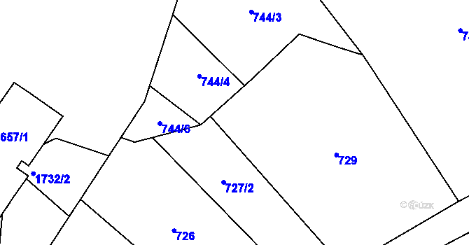 Parcela st. 727/1 v KÚ Straky, Katastrální mapa
