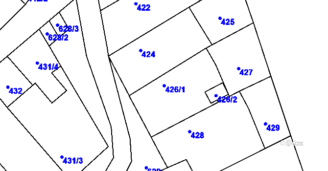 Parcela st. 426/1 v KÚ Straky, Katastrální mapa