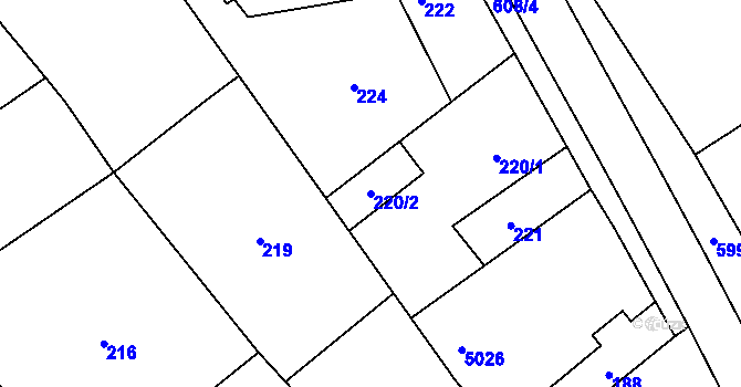 Parcela st. 220/2 v KÚ Straky, Katastrální mapa