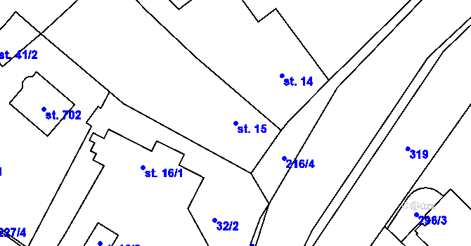 Parcela st. 15 v KÚ Strančice, Katastrální mapa