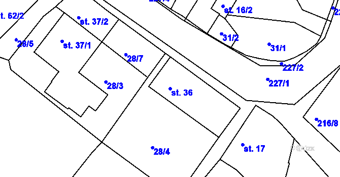 Parcela st. 36 v KÚ Strančice, Katastrální mapa