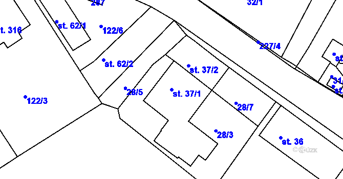 Parcela st. 37/1 v KÚ Strančice, Katastrální mapa