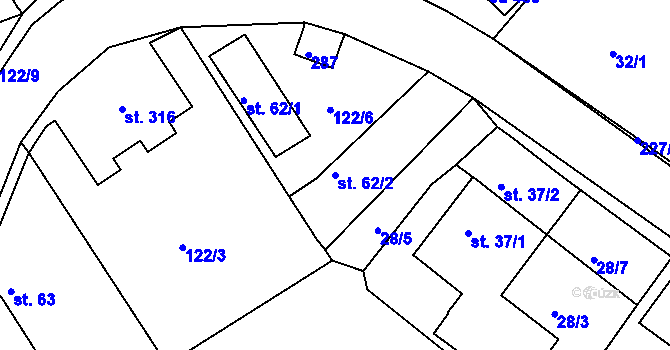 Parcela st. 62/2 v KÚ Strančice, Katastrální mapa