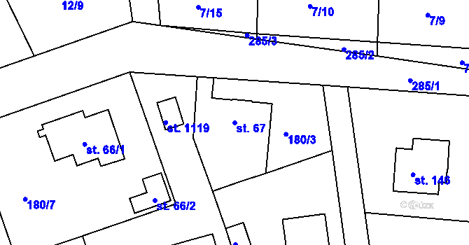 Parcela st. 67 v KÚ Strančice, Katastrální mapa