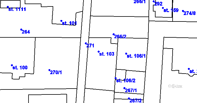 Parcela st. 103 v KÚ Strančice, Katastrální mapa