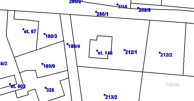 Parcela st. 146 v KÚ Strančice, Katastrální mapa