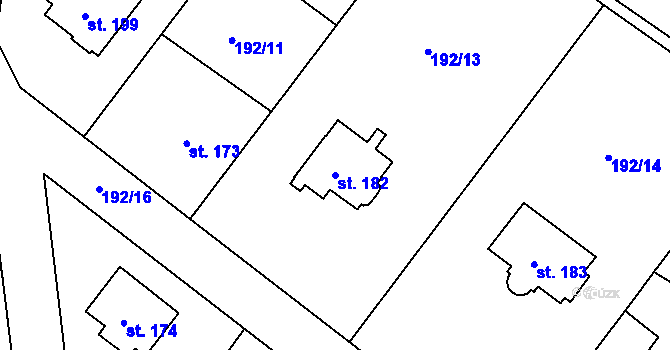 Parcela st. 182 v KÚ Strančice, Katastrální mapa