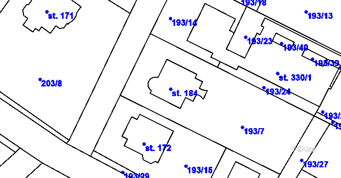 Parcela st. 184 v KÚ Strančice, Katastrální mapa