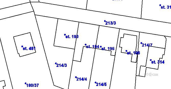 Parcela st. 194 v KÚ Strančice, Katastrální mapa