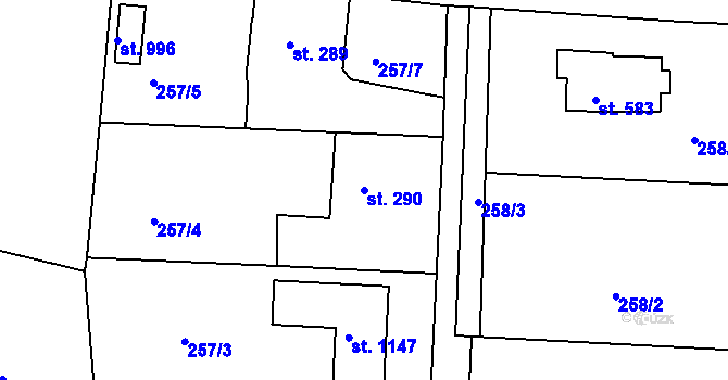 Parcela st. 290 v KÚ Strančice, Katastrální mapa