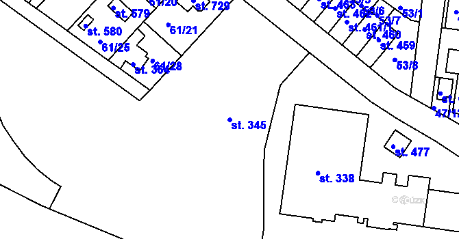 Parcela st. 345 v KÚ Strančice, Katastrální mapa