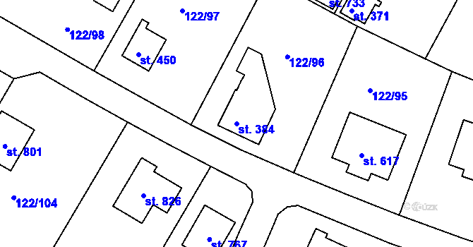 Parcela st. 384 v KÚ Strančice, Katastrální mapa