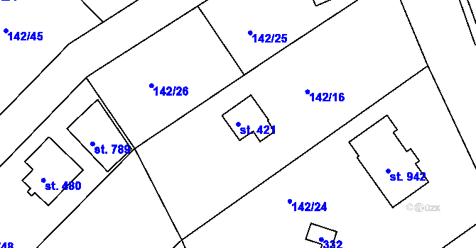 Parcela st. 421 v KÚ Strančice, Katastrální mapa
