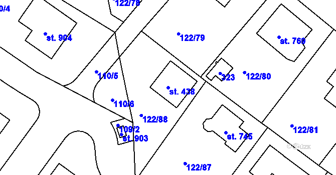 Parcela st. 438 v KÚ Strančice, Katastrální mapa
