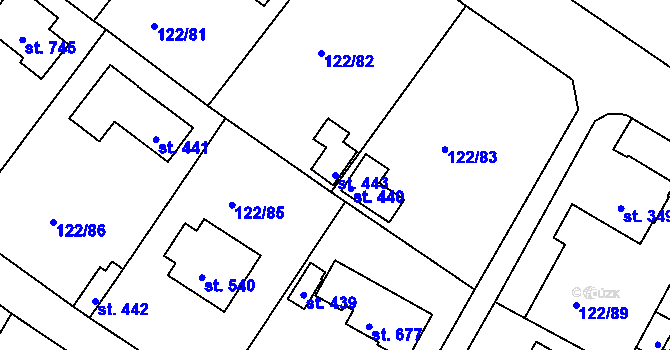 Parcela st. 443 v KÚ Strančice, Katastrální mapa