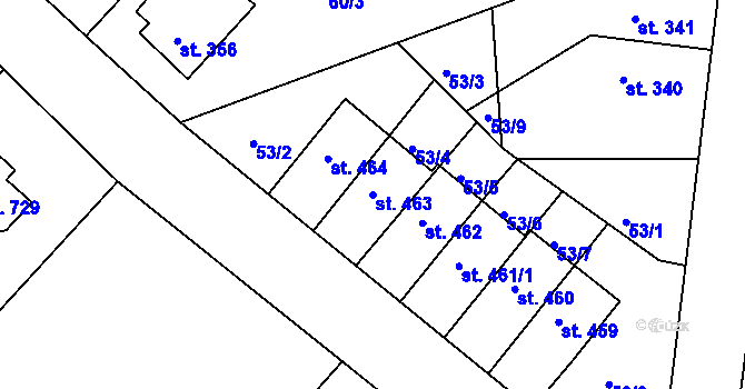 Parcela st. 463 v KÚ Strančice, Katastrální mapa