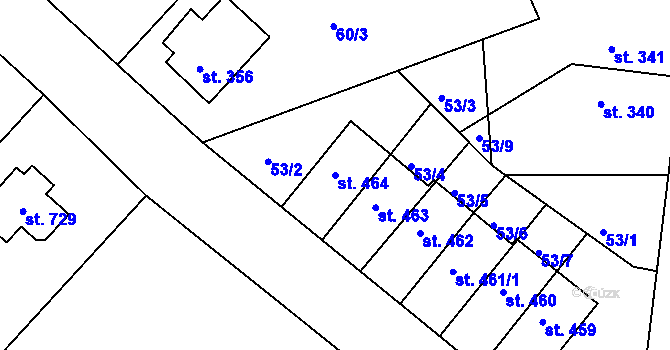 Parcela st. 464 v KÚ Strančice, Katastrální mapa