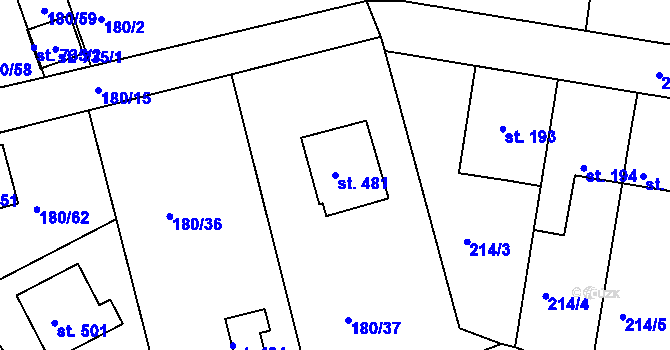Parcela st. 481 v KÚ Strančice, Katastrální mapa