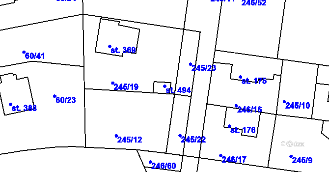 Parcela st. 494 v KÚ Strančice, Katastrální mapa