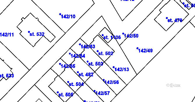 Parcela st. 502 v KÚ Strančice, Katastrální mapa