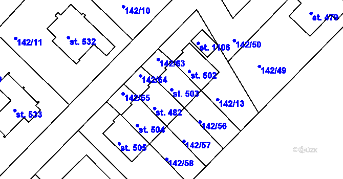 Parcela st. 503 v KÚ Strančice, Katastrální mapa
