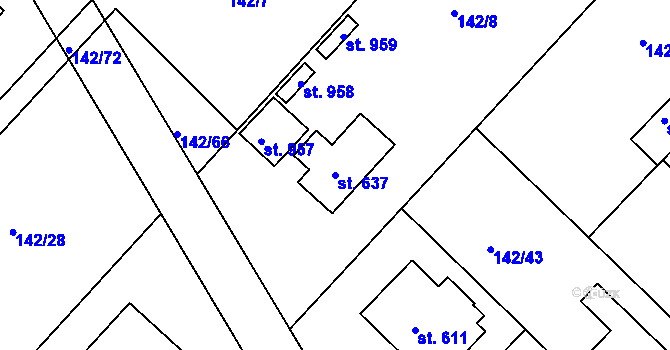 Parcela st. 637 v KÚ Strančice, Katastrální mapa
