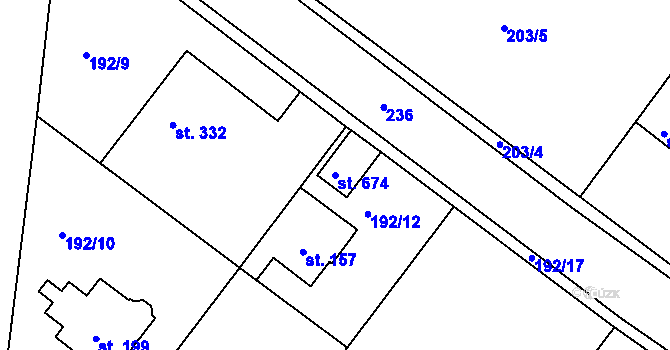 Parcela st. 674 v KÚ Strančice, Katastrální mapa