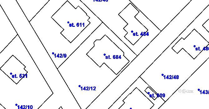 Parcela st. 684 v KÚ Strančice, Katastrální mapa