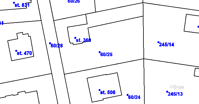 Parcela st. 60/25 v KÚ Strančice, Katastrální mapa
