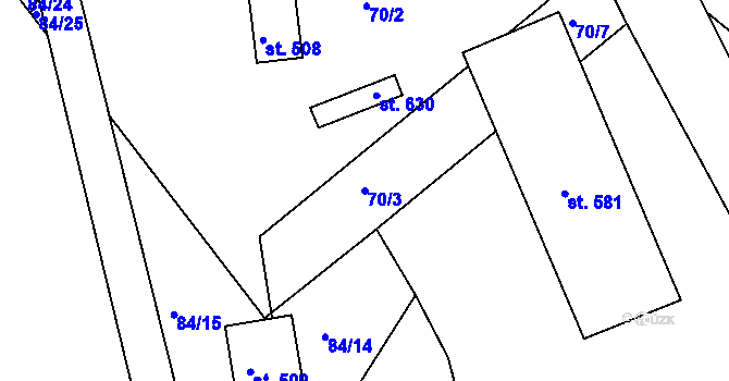 Parcela st. 70/3 v KÚ Strančice, Katastrální mapa
