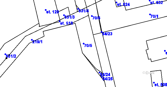 Parcela st. 70/5 v KÚ Strančice, Katastrální mapa
