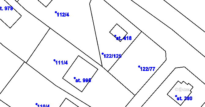 Parcela st. 122/125 v KÚ Strančice, Katastrální mapa