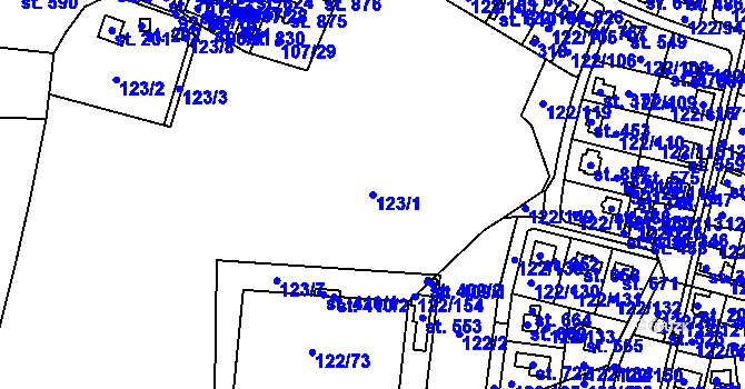 Parcela st. 123/1 v KÚ Strančice, Katastrální mapa
