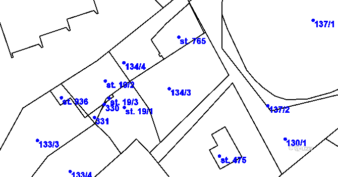 Parcela st. 134/3 v KÚ Strančice, Katastrální mapa