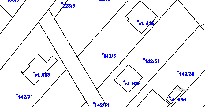 Parcela st. 142/5 v KÚ Strančice, Katastrální mapa