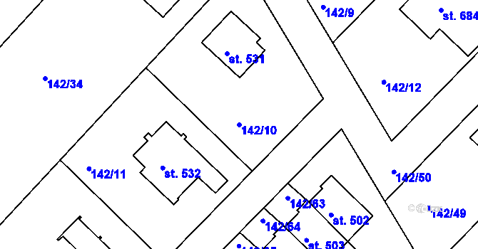 Parcela st. 142/10 v KÚ Strančice, Katastrální mapa