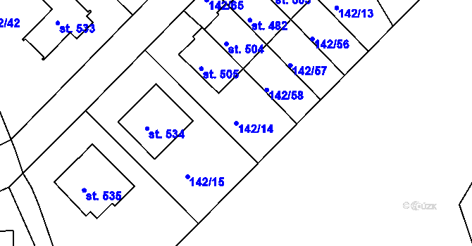 Parcela st. 142/14 v KÚ Strančice, Katastrální mapa