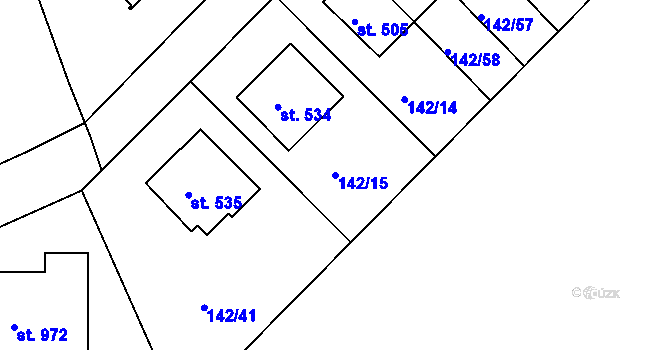 Parcela st. 142/15 v KÚ Strančice, Katastrální mapa