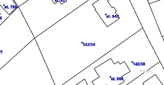 Parcela st. 142/24 v KÚ Strančice, Katastrální mapa