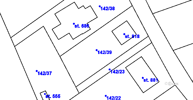 Parcela st. 142/39 v KÚ Strančice, Katastrální mapa